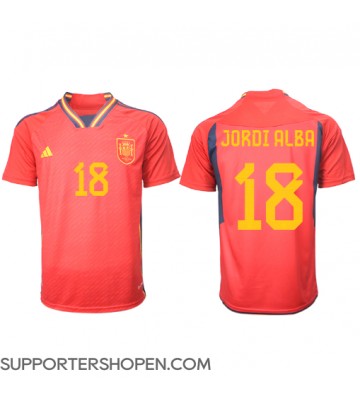 Spanien Jordi Alba #18 Hemma Matchtröja VM 2022 Kortärmad